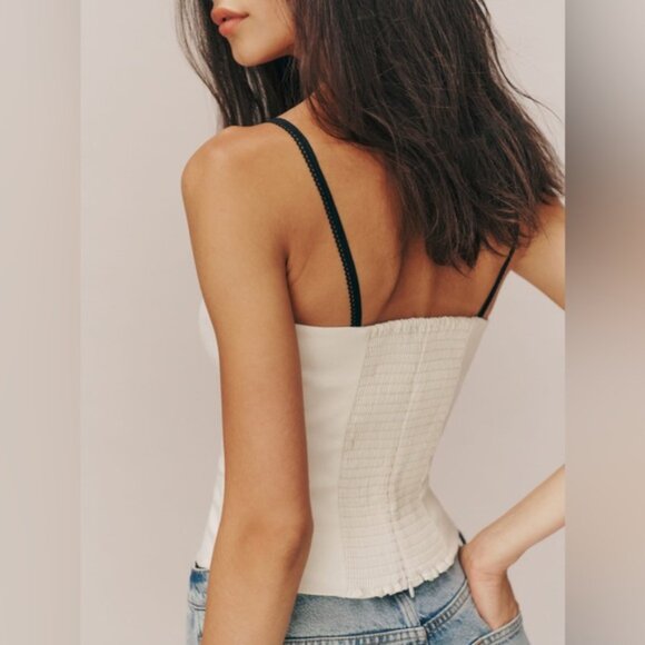 NEW Reformation Melanie Strappy Top Woven Silk Contrast Ivory White | size 2 - Picture 3 of 11